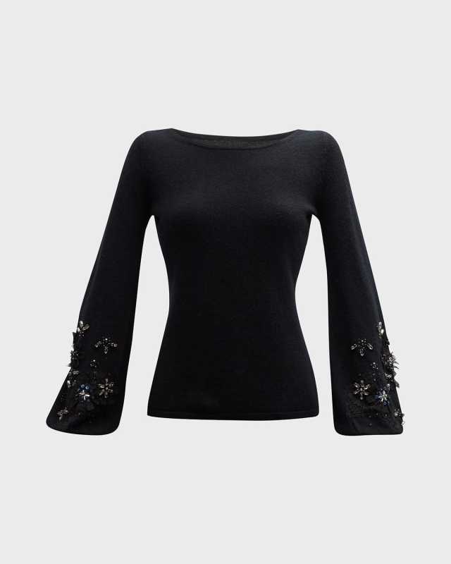 Cashmere Sweater with Embellished Bell Sleeves